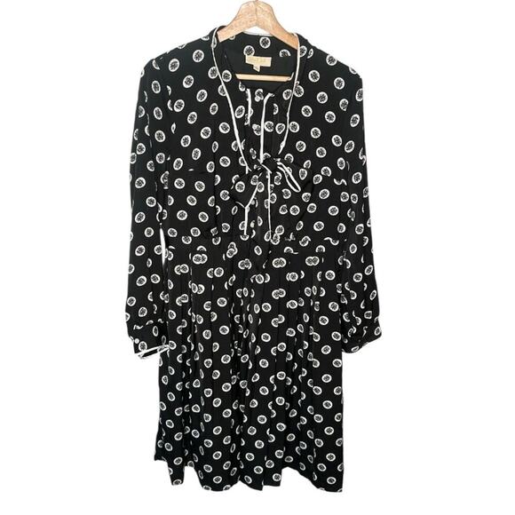 Modcloth Black Floral Pleated Neck Tie Librarian Dark Academia Dress Size L - Picture 1 of 6